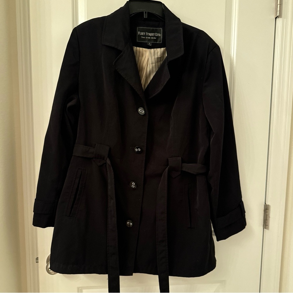 FLEET STREET LTD Jacket Coat button down Black SOFTSHELL 3 pockets belt XL